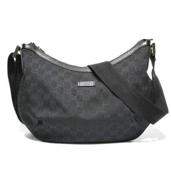 Gucci Crossbody GG Leather Shoulder Bag Canvas Crescent Black Moon - Picture 1 of 4